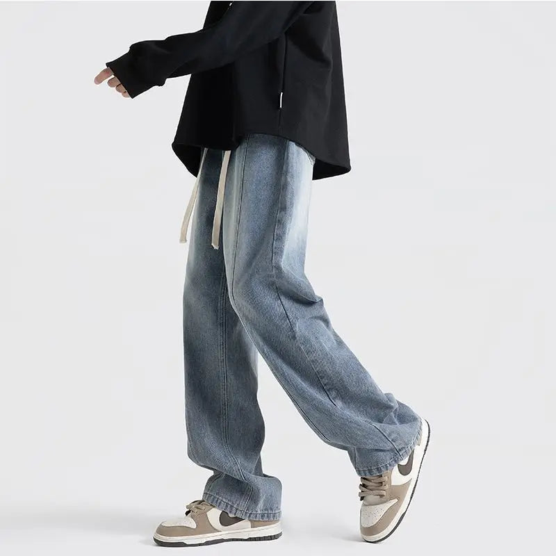 sanyamk Pants Men's Trendy American High Street Jeans Men's Loose Straight Leg Wide Leg Cool Casual Men's Pants