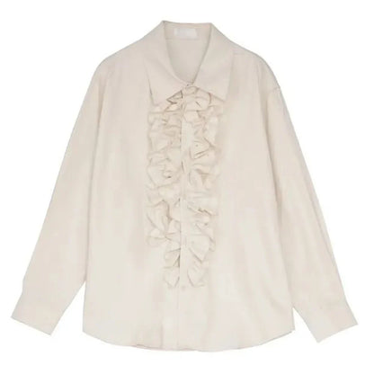 sanyamk Mens Palace Style Ruffled Long-Sleeved Shirt 2024 New Genderless Medieval Pleated Loose Retro Solid Color Stage Clothing Unisex