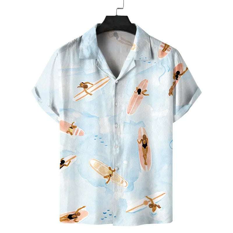 sanyamk Cuba Collar Summer Men's Short-sleeved Printed Shirt Hawaii Beach Vacation