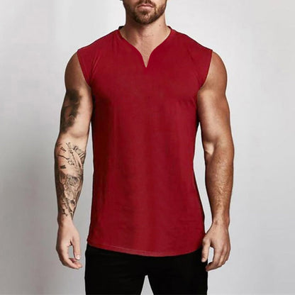 sanyamk Plain Cotton V-neck Fitness Tank Top Men Summer Muscle Vest Gym Clothing Bodybuilding Sleeveless Shirt Workout Sports Singlets