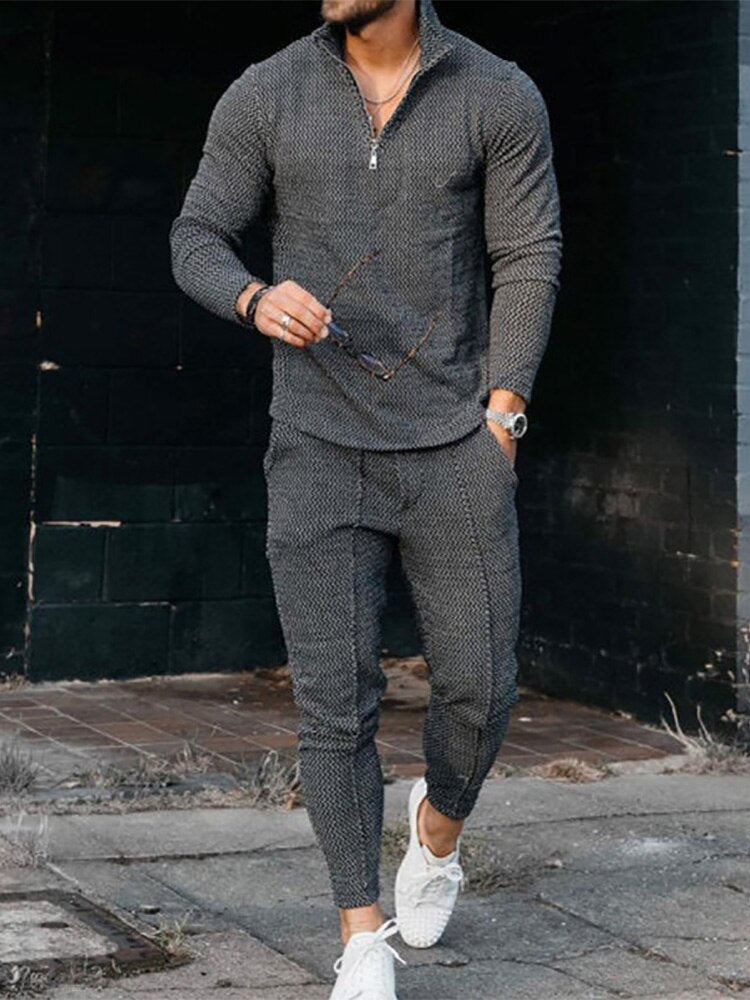 Bonsir Fashion Slim Fit Solid Two Piece Sets Man Spring Summer Streetwear Mens Long Sleeve Tops And Long Pants Suits Men Casual Outfits