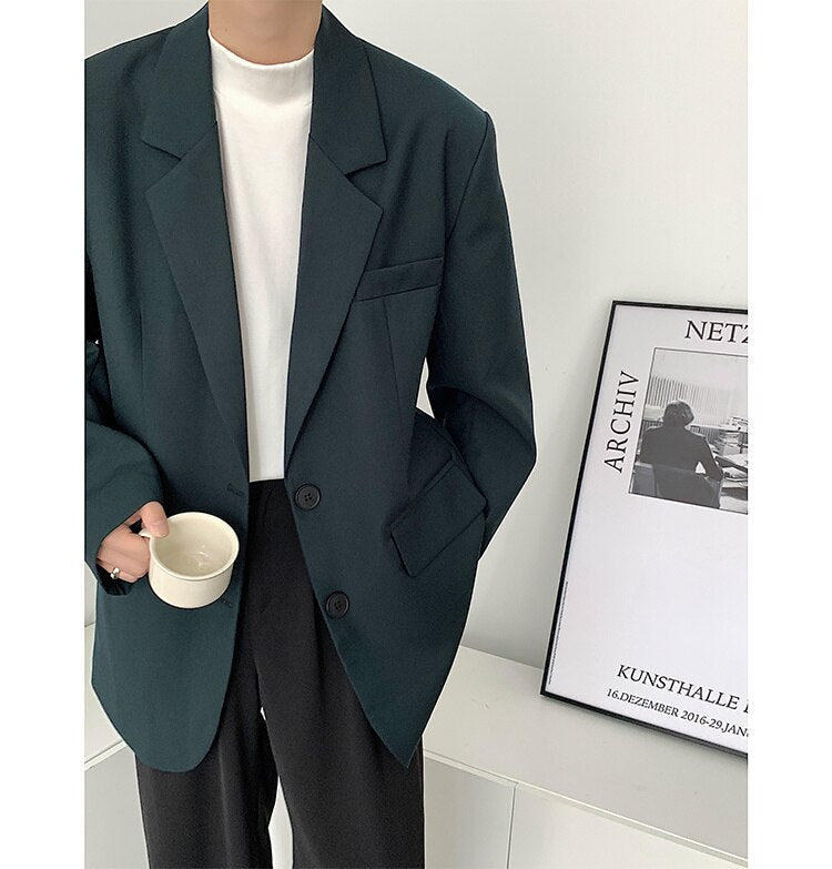 sanyamk Men's High-quality Casual Suit Jackets Formal Western-style Clothes Loose Black/brown/green Blazers Business Coats S-XL