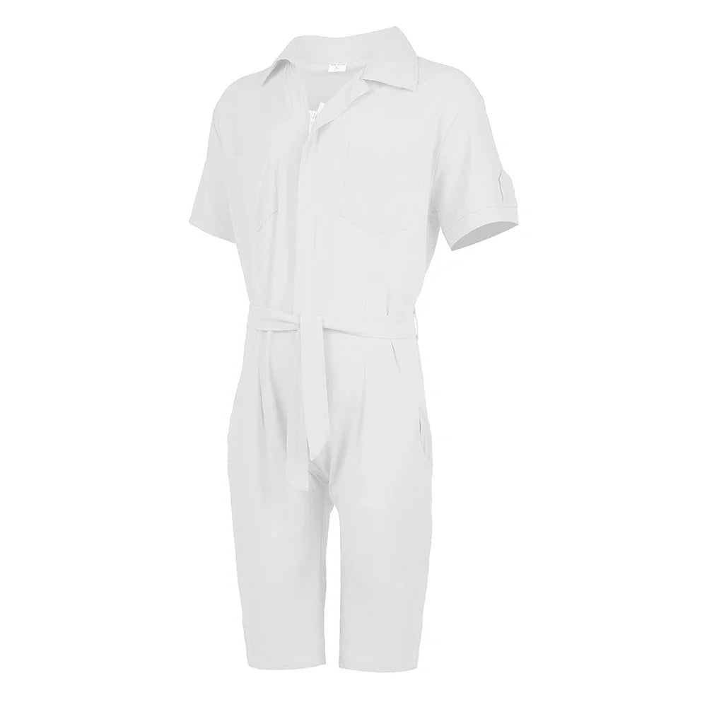 sanyamk Mens Sports Strap Casual Short-Sleeve Jumpsuit 2024 New Spring Summer Genderless Home Simple Solid Color Loose Jumpsuit Unisex