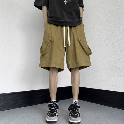 Bonsir Summer Cotton Shorts Men Fashion Retro Pocket Shorts Men Japanese Streetwear Hip Hop Loose Straight Shorts Mens Cargo Pants