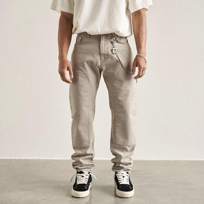 Bonsir Harajuku Solid Color Pockets Sashes Vibe Style Mens Cargos High Street Casual Straight Oversized Baggy Trousers Loose Overalls