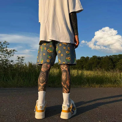 sanyamk Denim Shorts Men's 2024 Summer High Street Capris Men Techwear Oversize Leisure Pants Unisex Streetwear Y2k Daisy Loose Jeans