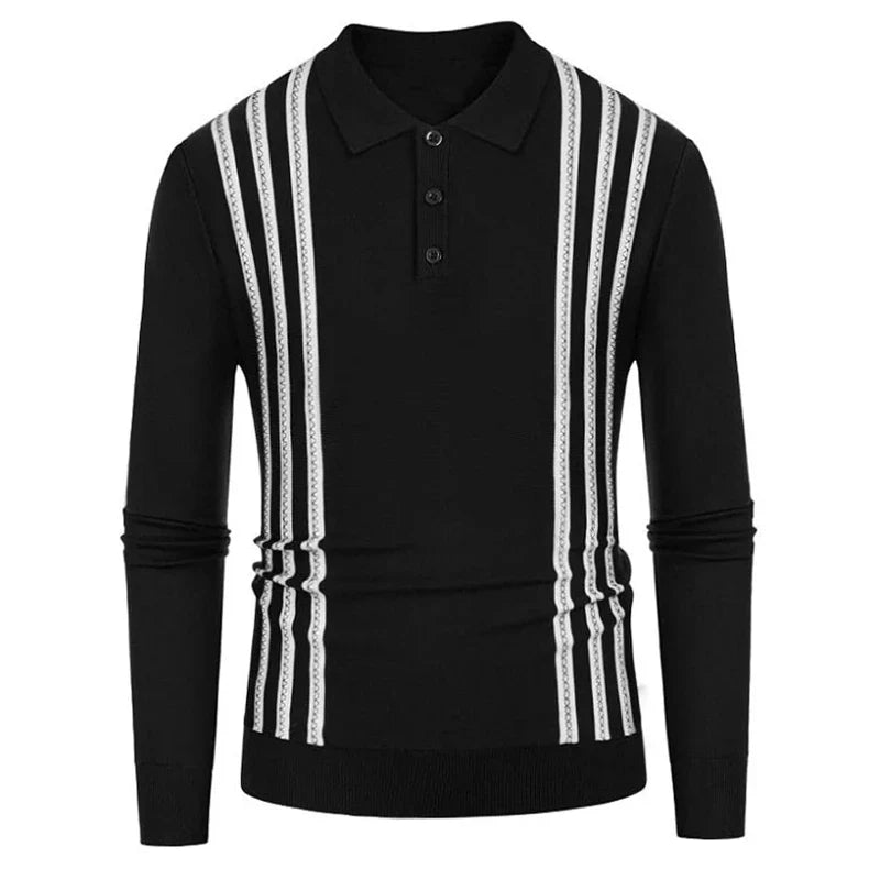 sanyamk 2024 Spring New Casual Knitwear Male Long Sleeve Turn-down Collar Polo Shirts Knitted Striped Patchwork Pullovers Men Clothing