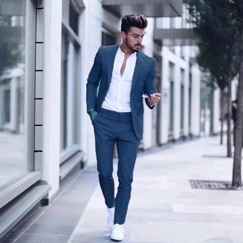 sanyamk Latest Design Mens Luxurious Business Men's Suit for Wedding Party Tuxedos Slim Fit Peak Lapel Pink Suits Male(Jacket+Pants)