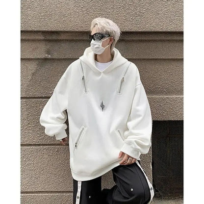 sanyamk zipper heavy sweatshirt men's spring and autumn trendy brand hooded deconstructed loose top oversize high street jacket