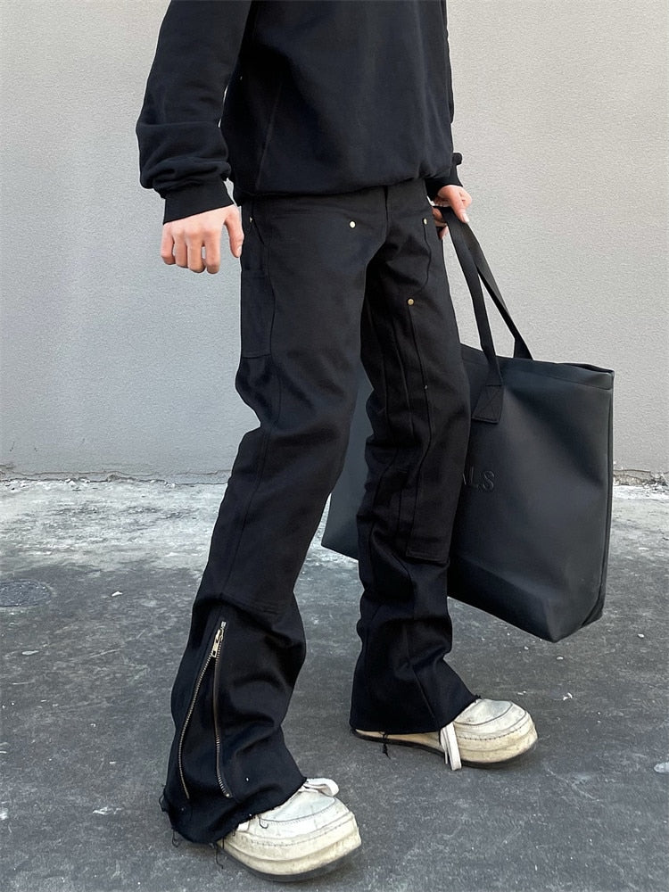 Bonsir Men Slim Jeans Korean Fashion Zipper Casual Pants Black Trendyol Cargo Trousers Punk Streetwear Man Harajuku Denim Y2k Hip Hop