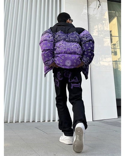 sanyamk Men's Y2k Jeans Cashew Flowers Purple Streetwear Casual Pants Punk Hip Hop Letter Print Baggy Harajuku Straight Denim Trousers