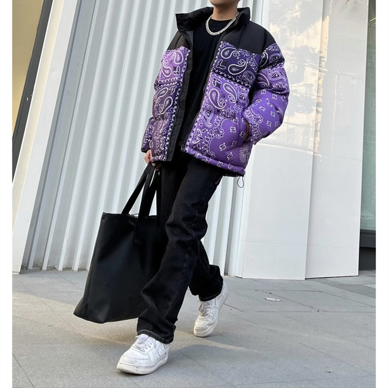 sanyamk Men's Y2k Jeans Cashew Flowers Purple Streetwear Casual Pants Punk Hip Hop Letter Print Baggy Harajuku Straight Denim Trousers