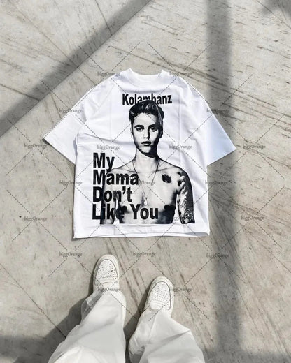 sanyamk Y2K European and American Hip-hop Retro Loose Top Letter Printed T-shirt Men Street Round Neck Oversized Short-sleeved Women