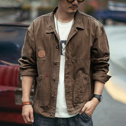 sanyamk American Retro Heavyweight Men Workwear Jacket Safari Style Shirts Spring  Autumn Long sleeve Hunting Tops Casual Loose Coat