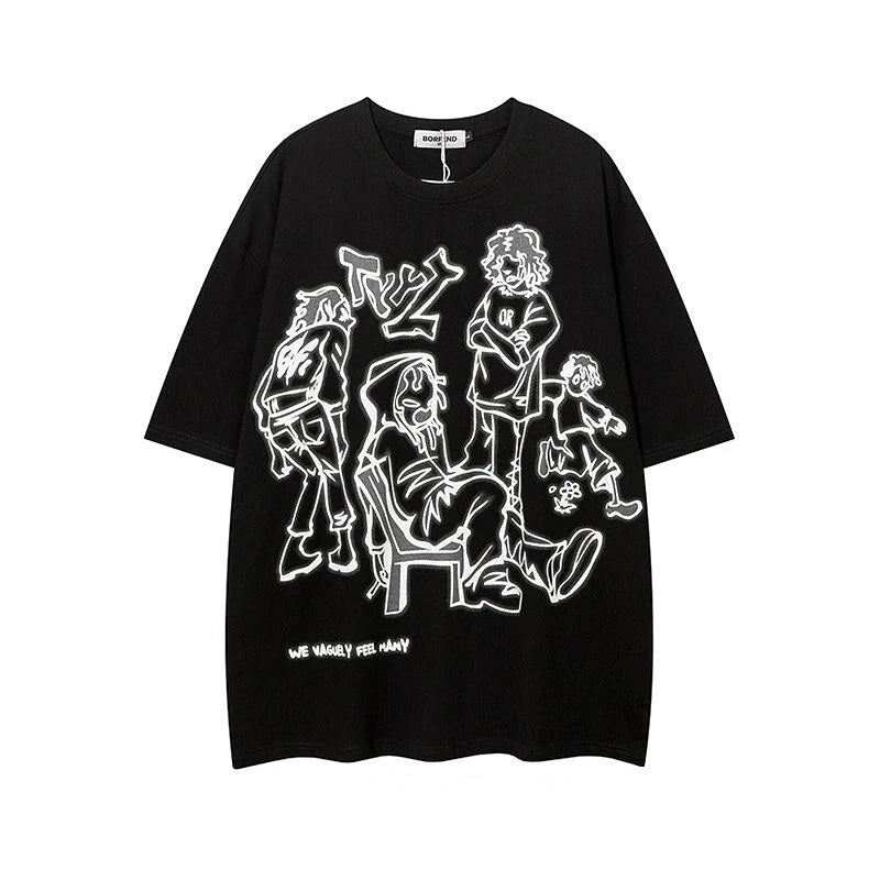 sanyamk Y2K Hip Hop Figure Printed T Shirt Tide Play Printed Oversized Tops New Harajuku Fashion Casual All Match Loose Tops Streetwear