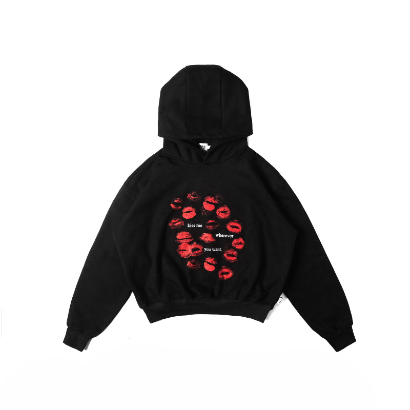 sanyamk Y2K fashionable Harajuku hoodie streetwear oversized Lips pattern letter print tops casual wear Gothic women vintage sweatshirts