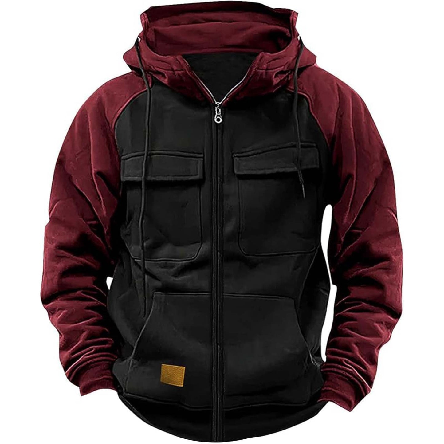 sanyamk American Vintage Patchwork Mens Hoodie Multi Pocket Long Sleeve Zipper Hooded Sweatshirts Spring Autumn Fashion Casual Tops