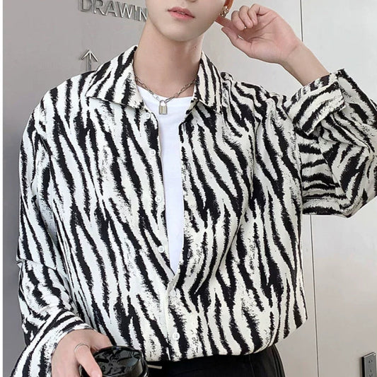 sanyamk Luxury Ice Silk Men's Shirt Long-sleeved Shirt for Men, Korean Fashion Spring Business Casual Blouses