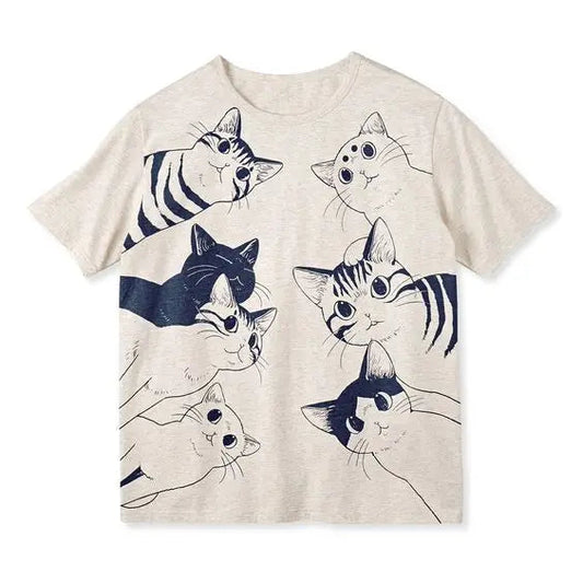 sanyamk Harajuku Vintage Retro Summer Hip Hop Cat Print Oversized T Shirt Street Short Sleeve Casual T-shirts Y2k Punk Kawaii Clothes