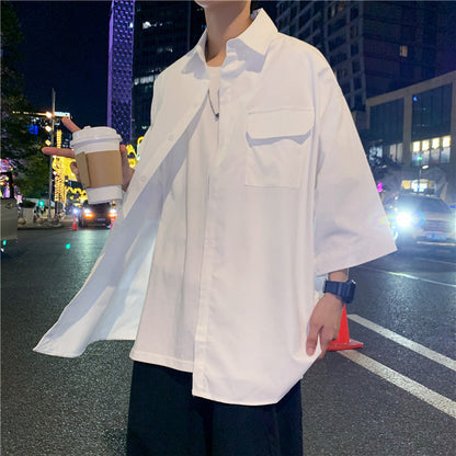 sanyamk Workwear Shirt Men's Short Sleeve Summer Ice Silk Thin Shirt 2024 Loose Half Sleeve Top Coat