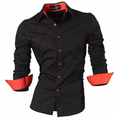 sanyamk Spring Autumn Features Shirts Men Casual Long Sleeve Casual Slim Fit Male Shirts Zipper Decoration (No Pockets) Z015