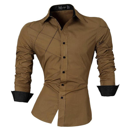 sanyamk Spring Autumn Features Shirts Men Casual Long Sleeve Casual Slim Fit Male Shirts Zipper Decoration (No Pockets) Z015