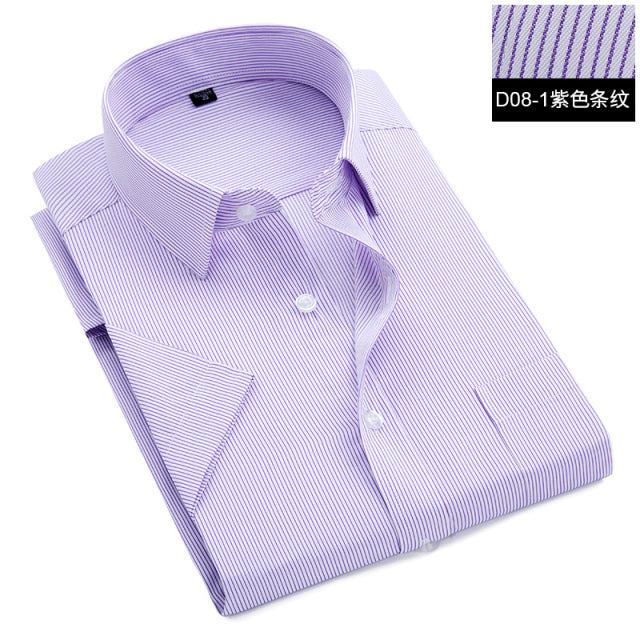 sanyamk Summer S~8xl men&#39;s striped short sleeve dress shirt square collar non-iron regular fit anti-wrinkle  pocket  male social shirt