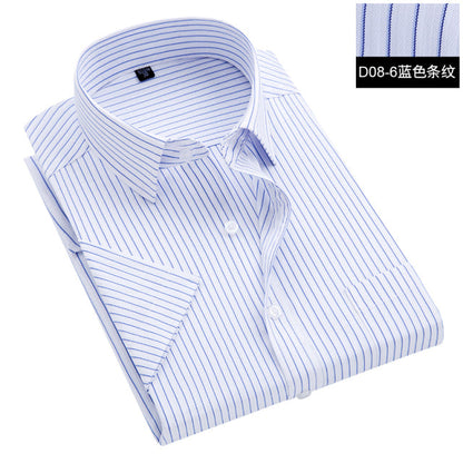 sanyamk Summer S~8xl men&#39;s striped short sleeve dress shirt square collar non-iron regular fit anti-wrinkle  pocket  male social shirt