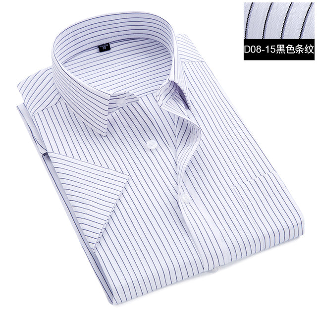 sanyamk Summer S~8xl men&#39;s striped short sleeve dress shirt square collar non-iron regular fit anti-wrinkle  pocket  male social shirt