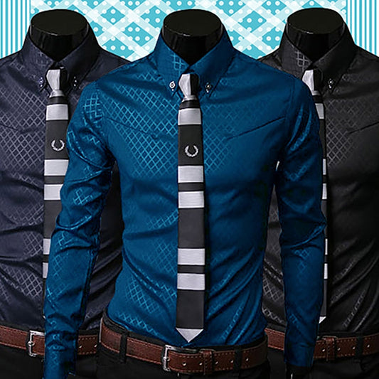 sanyamk New Argyle luxury men&#39;s shirt Business Style Slim Soft Comfort Slim Fit Styles Long Sleeve Casual Dress Shirt Gift For Men