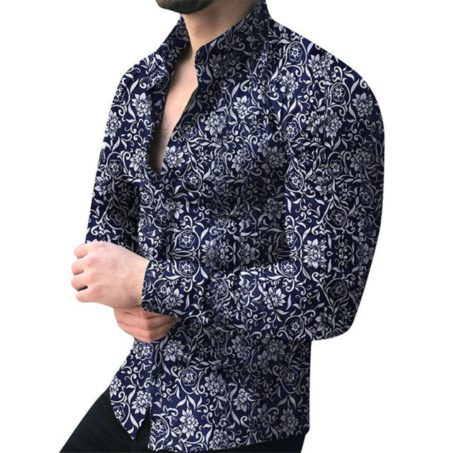 sanyamk Men brand Long Sleeve Shirt Floral Male Blouse Casual Shirts Summer Autumn Shirts Men top Clothes camisa masculina sale