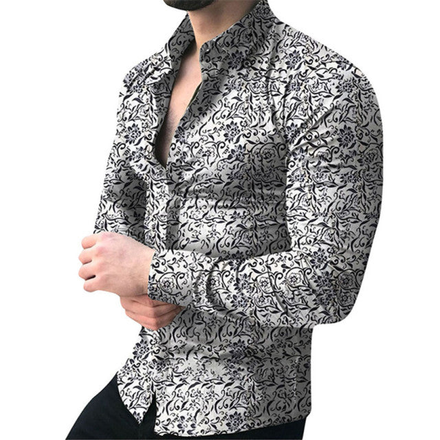 sanyamk Men brand Long Sleeve Shirt Floral Male Blouse Casual Shirts Summer Autumn Shirts Men top Clothes camisa masculina sale