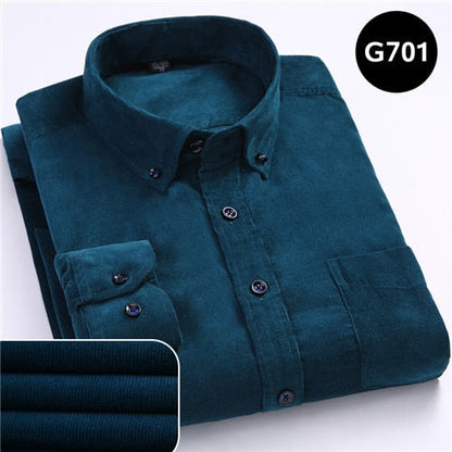 sanyamk Plus Size 6xl Autumn/winter Warm Quality 100%cotton Corduroy long sleeved button collar smart casual shirts for men comfortable