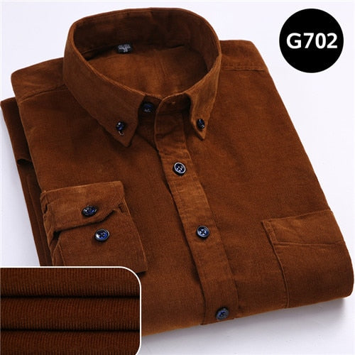 sanyamk Plus Size 6xl Autumn/winter Warm Quality 100%cotton Corduroy long sleeved button collar smart casual shirts for men comfortable