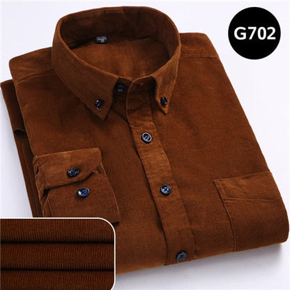 sanyamk Plus Size 6xl Autumn/winter Warm Quality 100%cotton Corduroy long sleeved button collar smart casual shirts for men comfortable