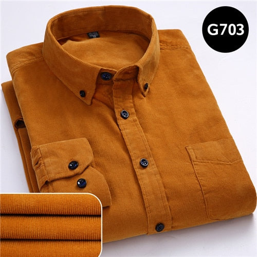 sanyamk Plus Size 6xl Autumn/winter Warm Quality 100%cotton Corduroy long sleeved button collar smart casual shirts for men comfortable