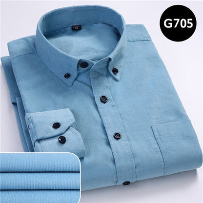 sanyamk Plus Size 6xl Autumn/winter Warm Quality 100%cotton Corduroy long sleeved button collar smart casual shirts for men comfortable