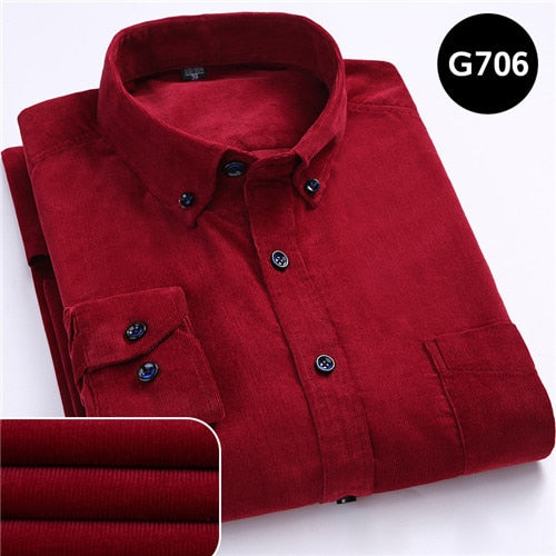 sanyamk Plus Size 6xl Autumn/winter Warm Quality 100%cotton Corduroy long sleeved button collar smart casual shirts for men comfortable