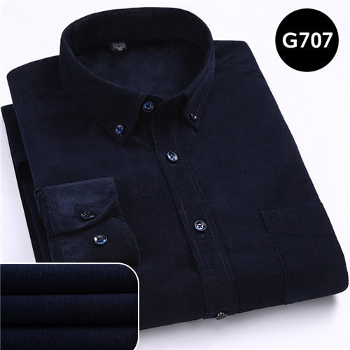 sanyamk Plus Size 6xl Autumn/winter Warm Quality 100%cotton Corduroy long sleeved button collar smart casual shirts for men comfortable