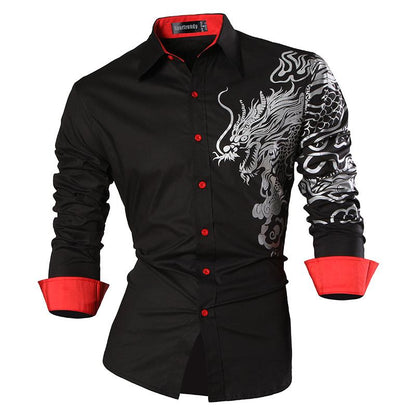 sanyamk Sportrendy Men&#39;s Shirt Dress Casual Long Sleeve Slim Fit Fashion Dragon Stylish JZS041