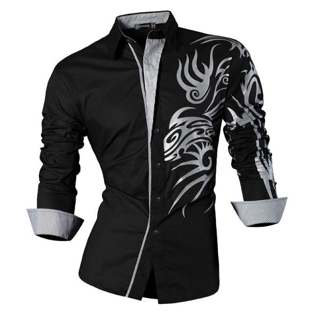 sanyamk Sportrendy Men&#39;s Shirt Dress Casual Long Sleeve Slim Fit Fashion Dragon Stylish JZS041