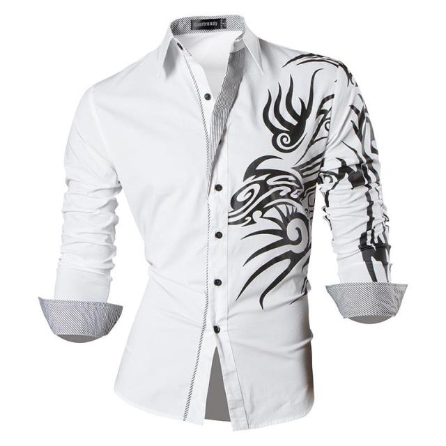 sanyamk Sportrendy Men&#39;s Shirt Dress Casual Long Sleeve Slim Fit Fashion Dragon Stylish JZS041