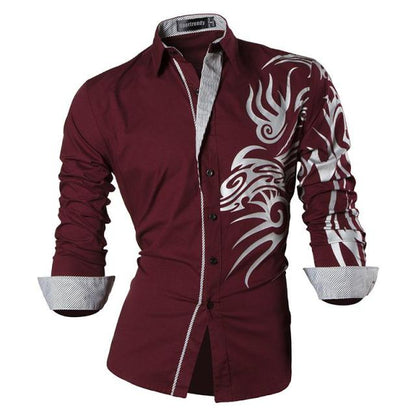 sanyamk Sportrendy Men&#39;s Shirt Dress Casual Long Sleeve Slim Fit Fashion Dragon Stylish JZS041