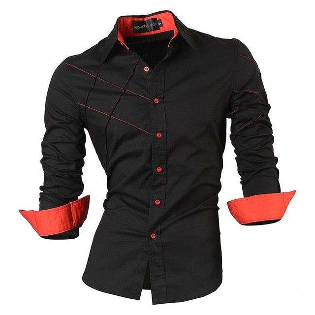 sanyamk Sportrendy Men&#39;s Shirt Dress Casual Long Sleeve Slim Fit Fashion Dragon Stylish JZS041