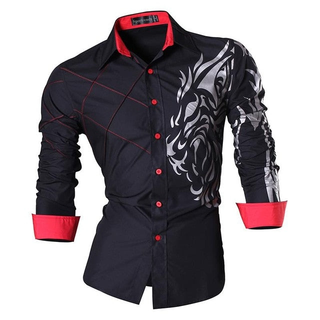 sanyamk Sportrendy Men&#39;s Shirt Dress Casual Long Sleeve Slim Fit Fashion Dragon Stylish JZS041