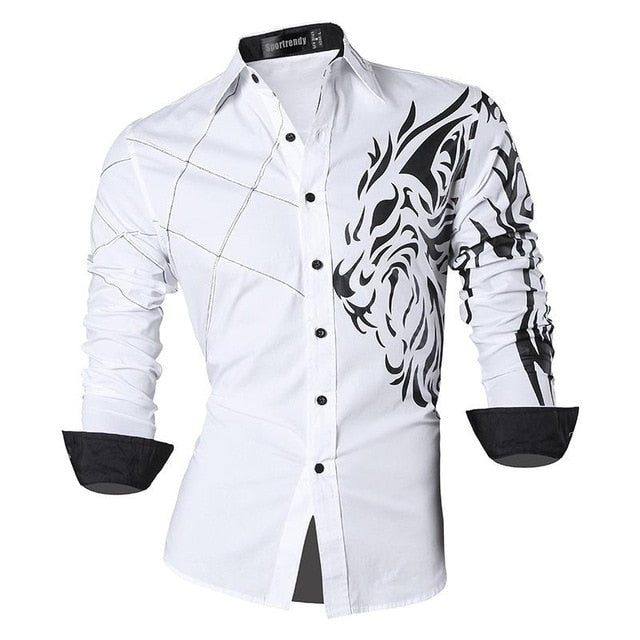 sanyamk Sportrendy Men&#39;s Shirt Dress Casual Long Sleeve Slim Fit Fashion Dragon Stylish JZS041