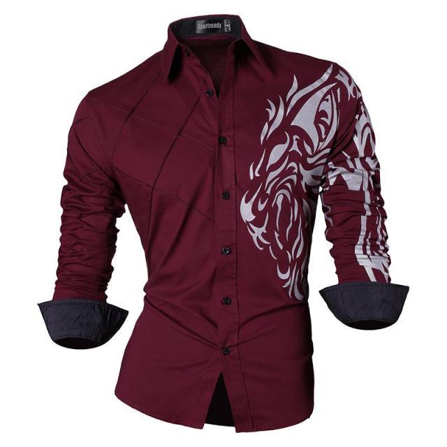 sanyamk Sportrendy Men&#39;s Shirt Dress Casual Long Sleeve Slim Fit Fashion Dragon Stylish JZS041