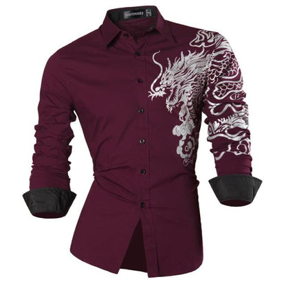 sanyamk Sportrendy Men&#39;s Shirt Dress Casual Long Sleeve Slim Fit Fashion Dragon Stylish JZS041