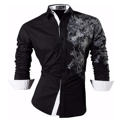 sanyamk Sportrendy Men&#39;s Shirt Dress Casual Long Sleeve Slim Fit Fashion Dragon Stylish JZS041