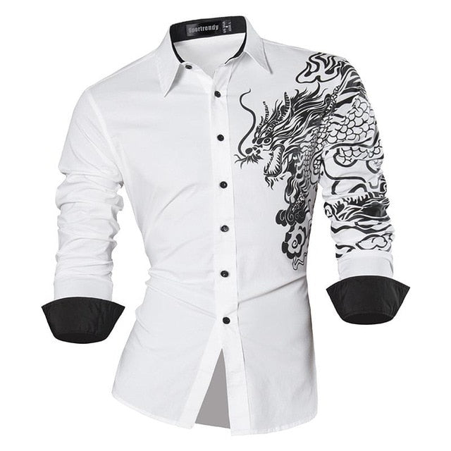 sanyamk Sportrendy Men&#39;s Shirt Dress Casual Long Sleeve Slim Fit Fashion Dragon Stylish JZS041